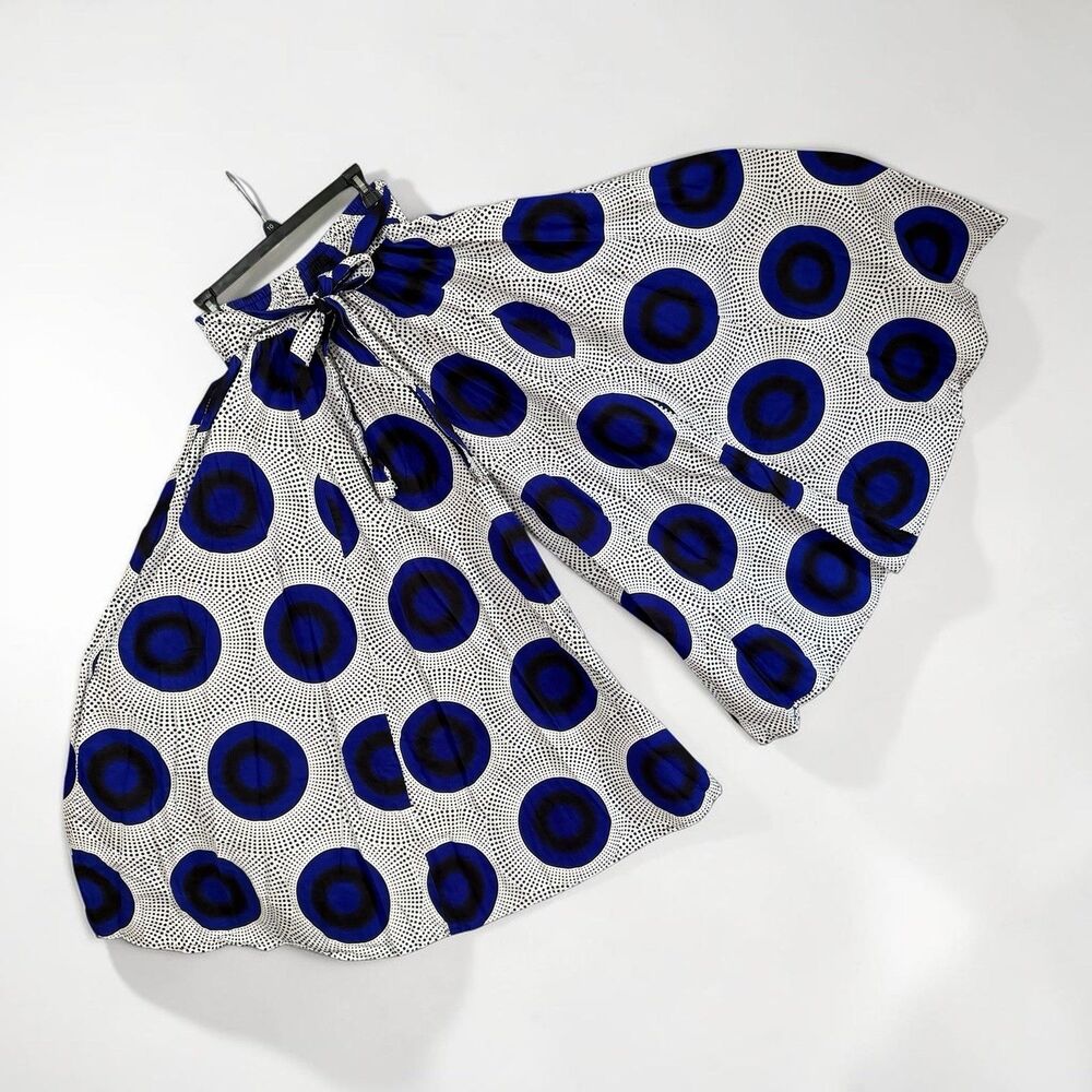 African Wax-Print Ankara Cotton Palazzo Pants OS Wide Leg Voluminous Colorful